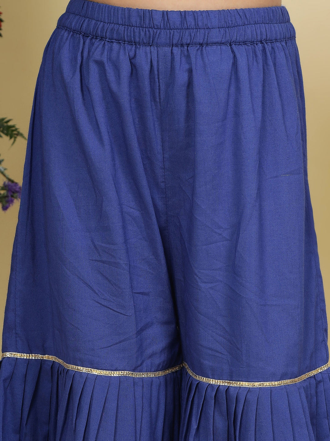 Blue Floral Embroidery Semi- Silk Kurta with Cotton Sharara and Dupatta Set | SHOBITAM