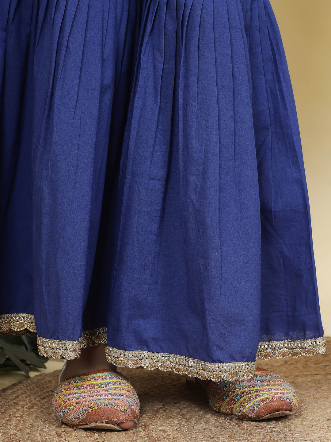 Blue Floral Embroidery Semi- Silk Kurta with Cotton Sharara and Dupatta Set | SHOBITAM
