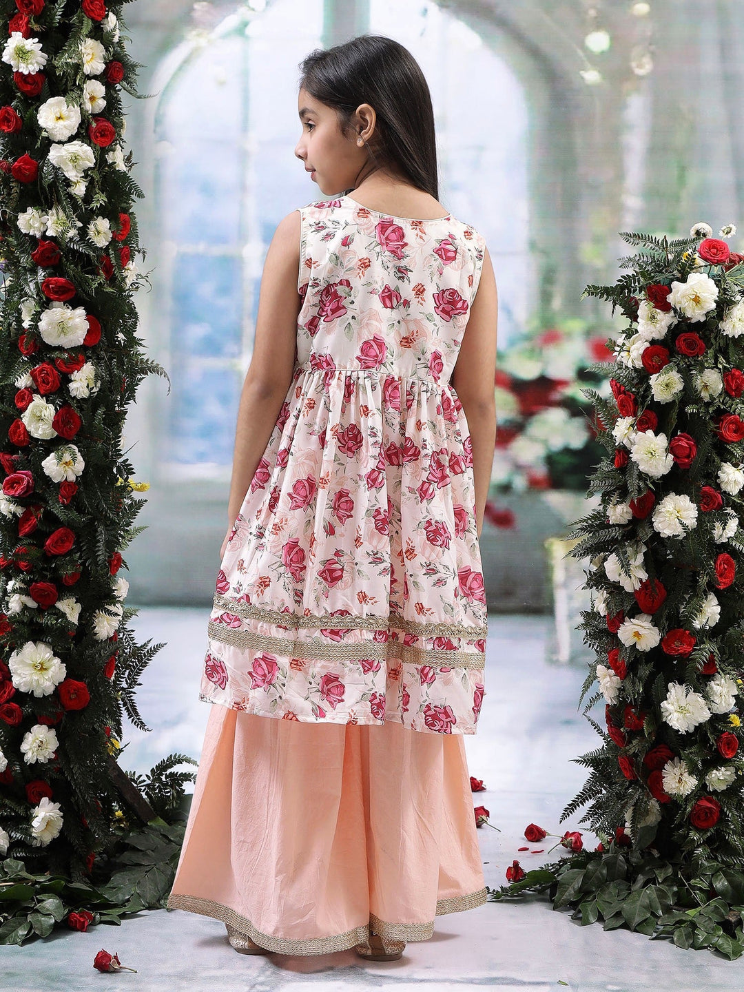 Peach Rose Muslin Kurta with Cotton Sharara | SHOBITAM