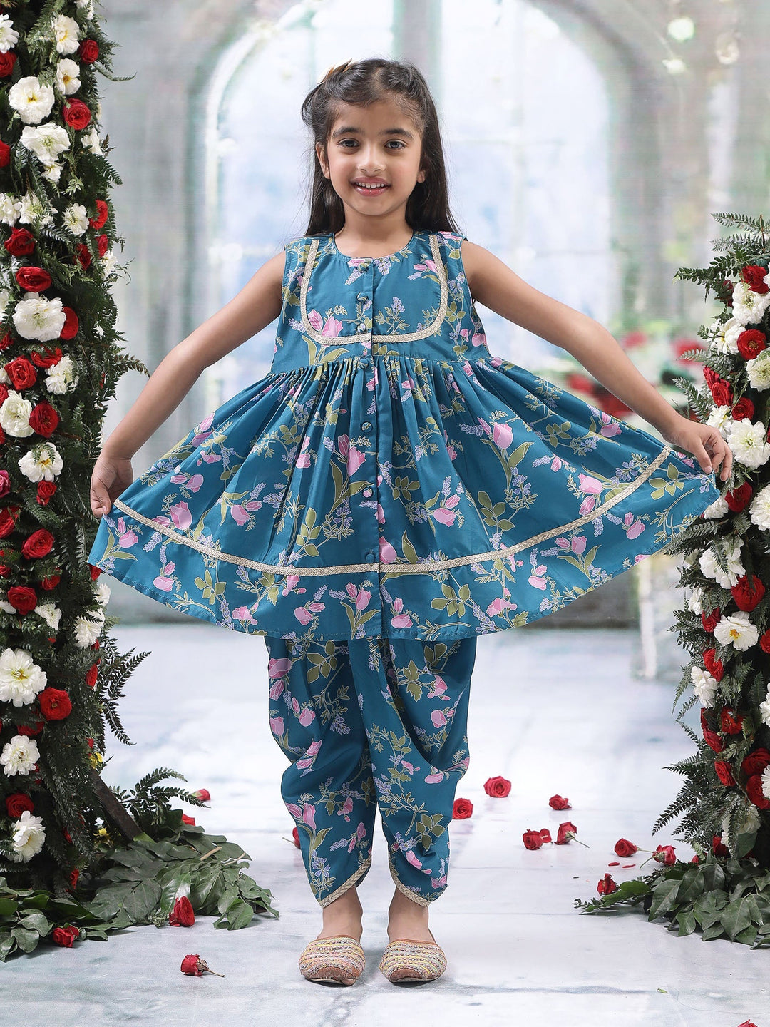 Turqouise Green Floral Bloom Kurta Salwar Set | Shobitam