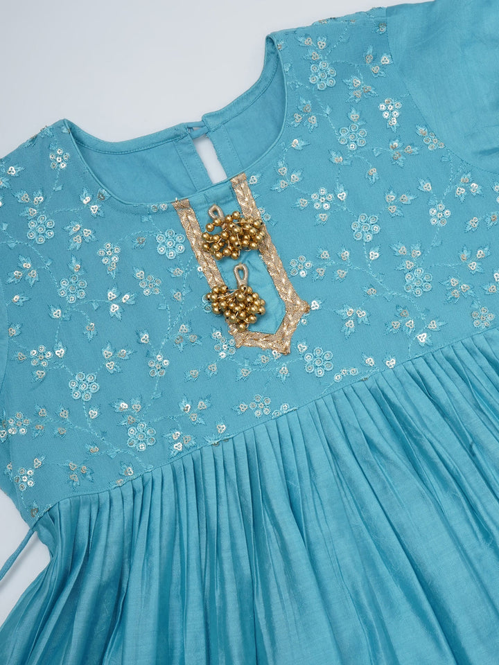 Girls Blue Kurta Sharara Set | SHOBITAM