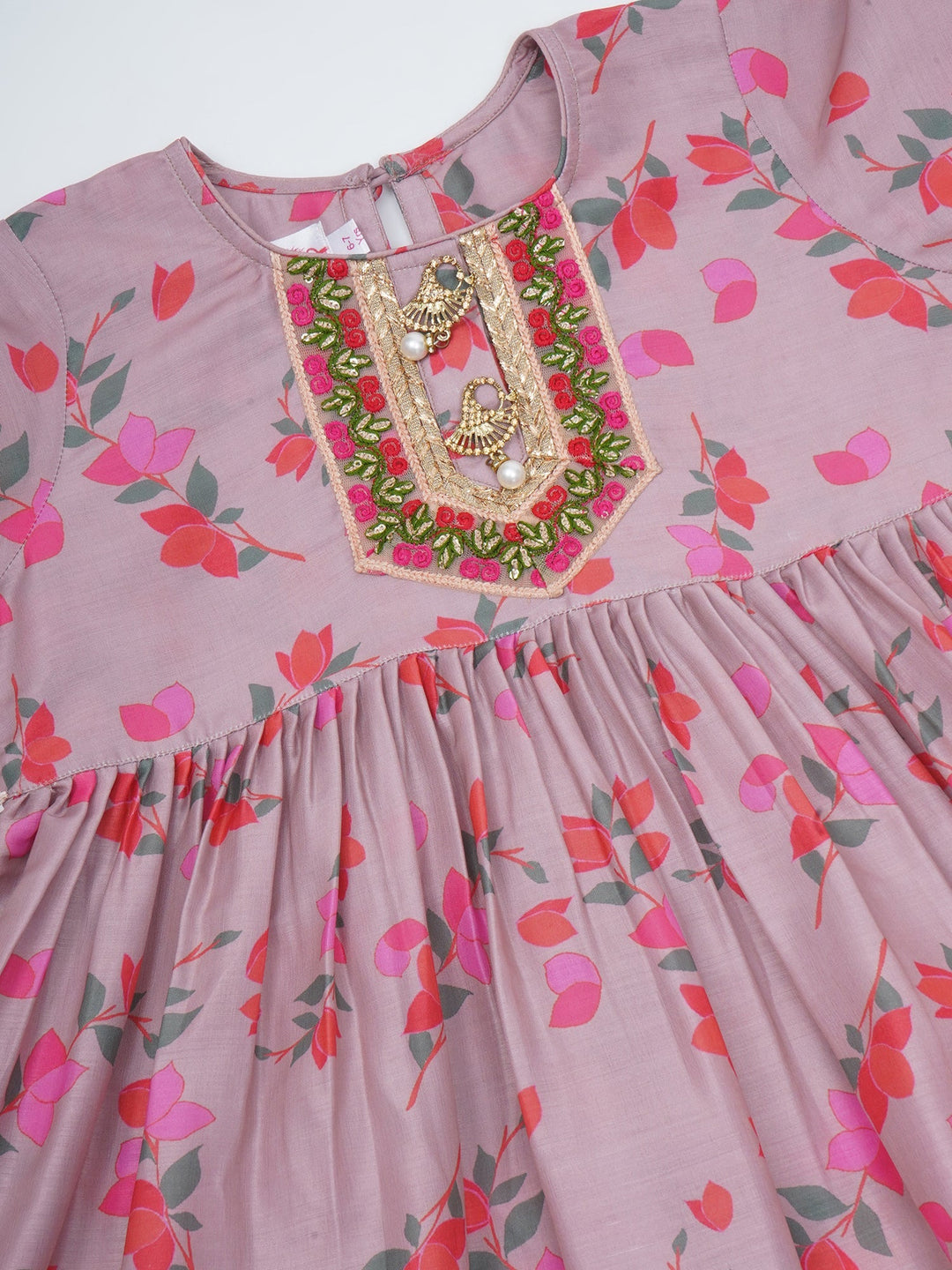 Girls Dusky Rose Muslin Floral Bliss Kurta Sharara Set with Dupatta & Cotton Lining | SHOBITAM