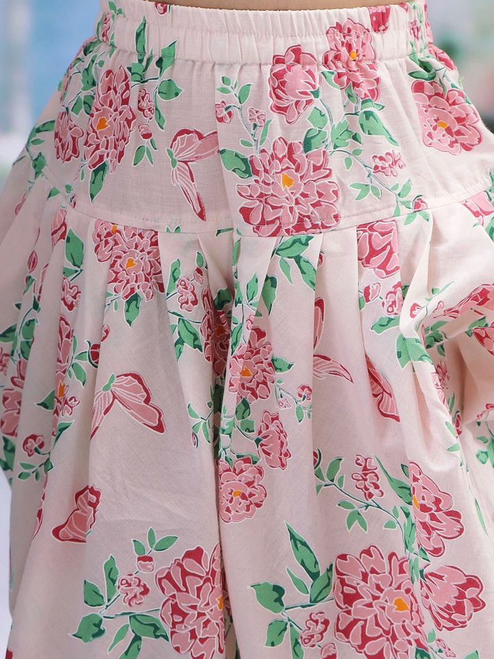 Baby Pink Floral Butterfly Cotton Kurta Salwar Set | Shobitam