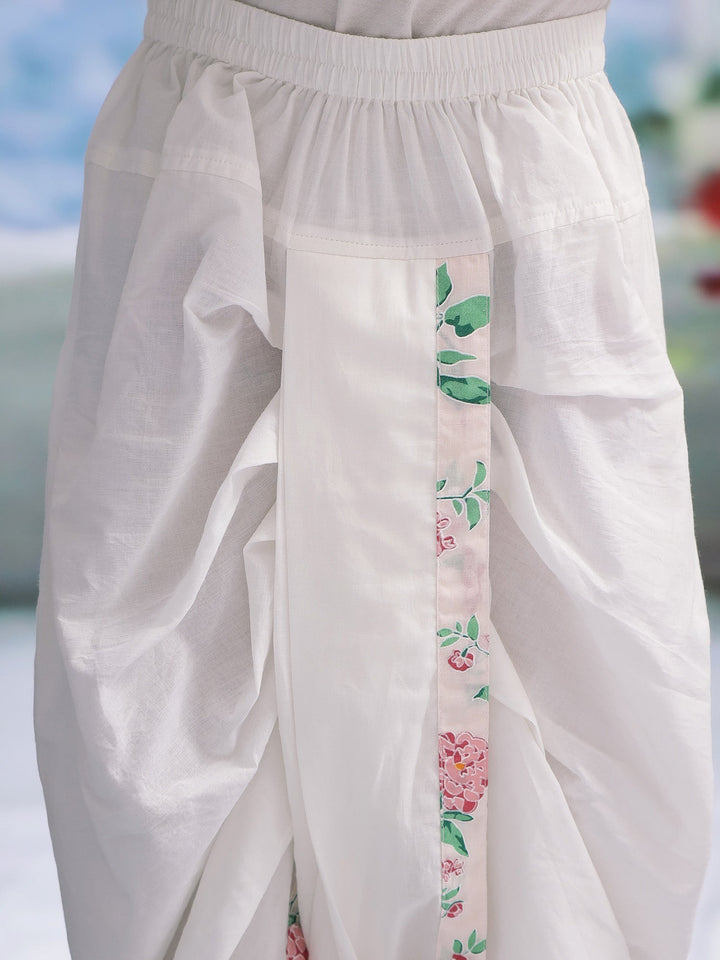 Baby Pink Floral Butterfly Nehru Jacket with Cotton Kurta Dhoti Set | SHOBITAM