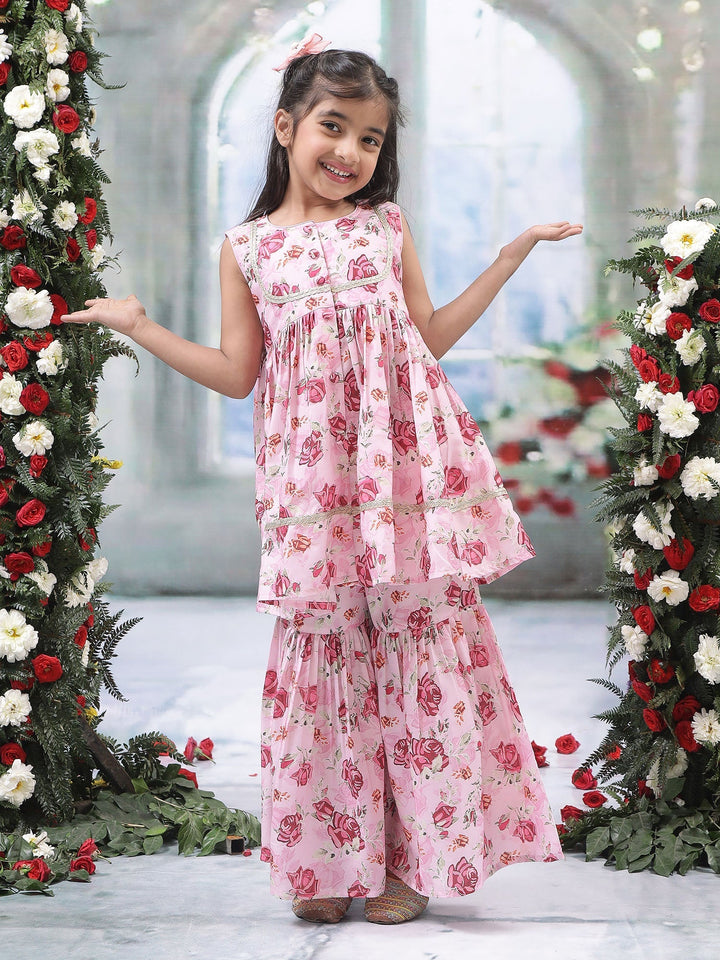 Pink Rose Muslin Kurta with Sharara Set | SHOBITAM