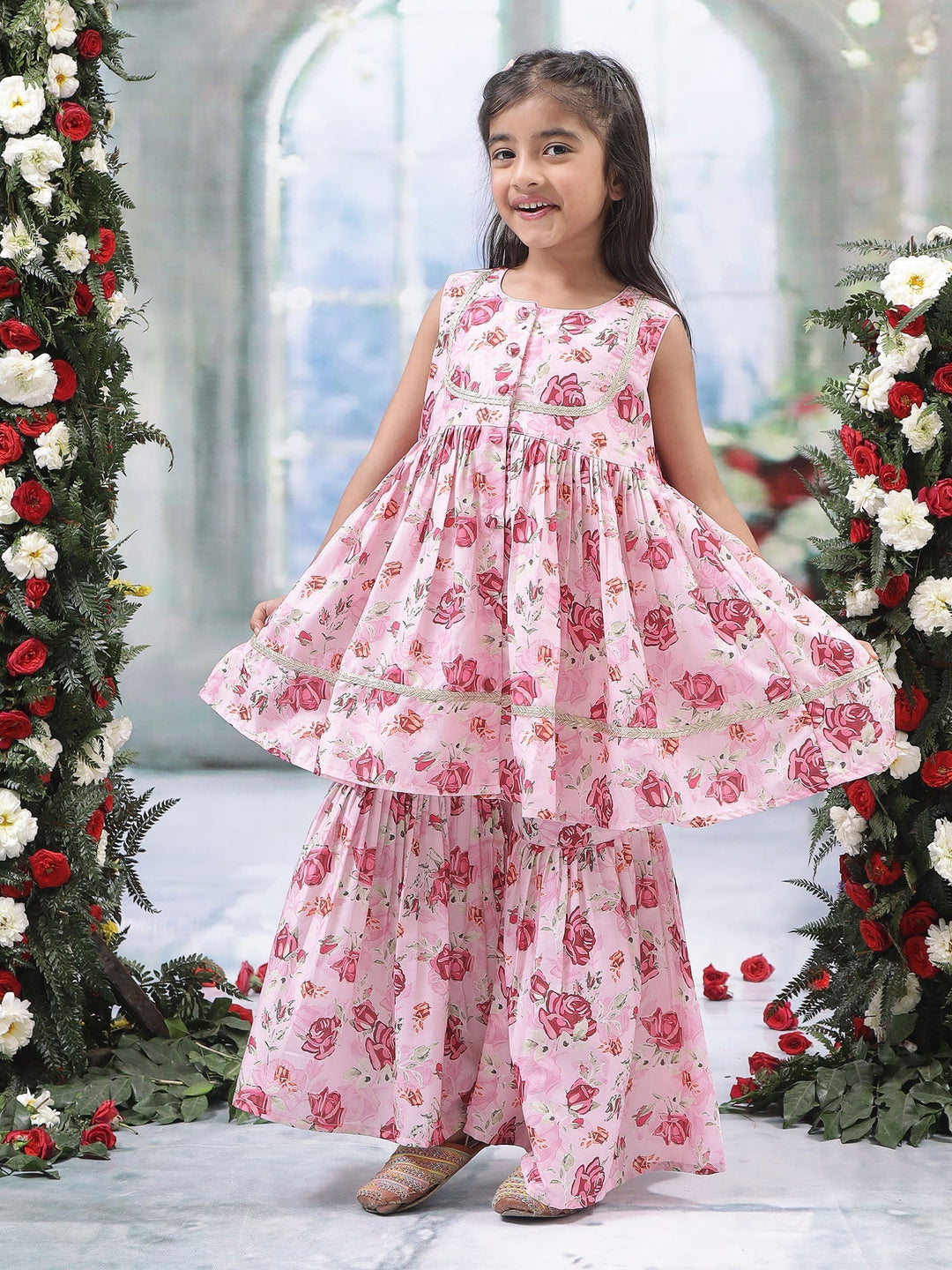 Pink Rose Muslin Kurta with Sharara Set | SHOBITAM