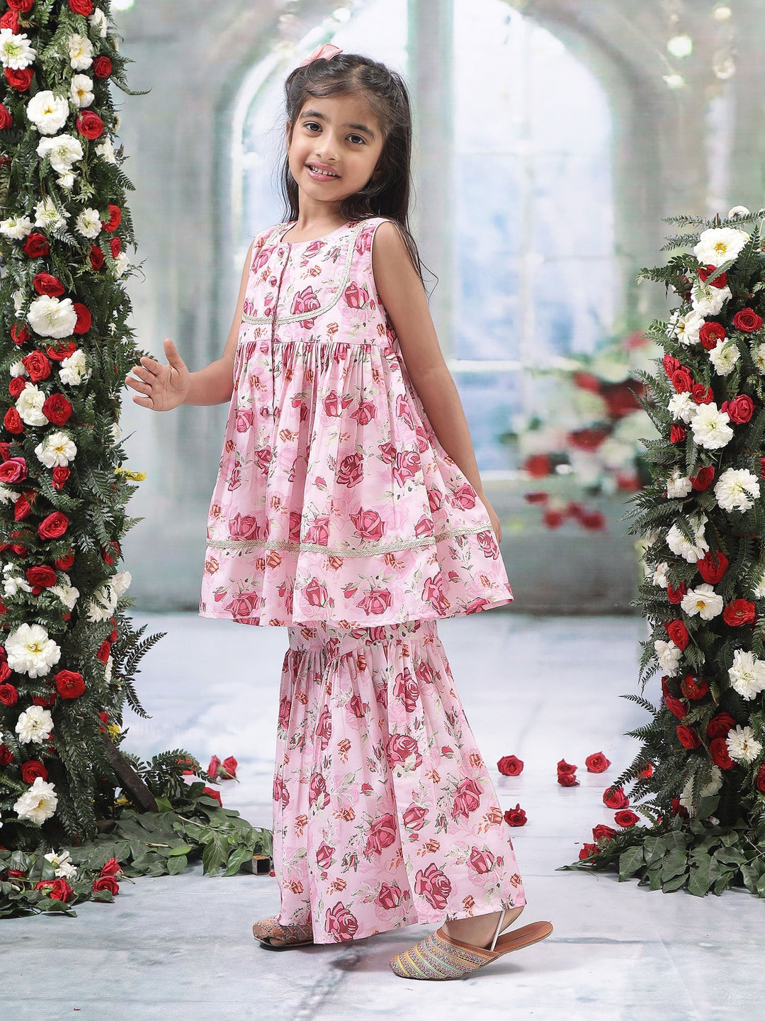 Pink Rose Muslin Kurta with Sharara Set | SHOBITAM