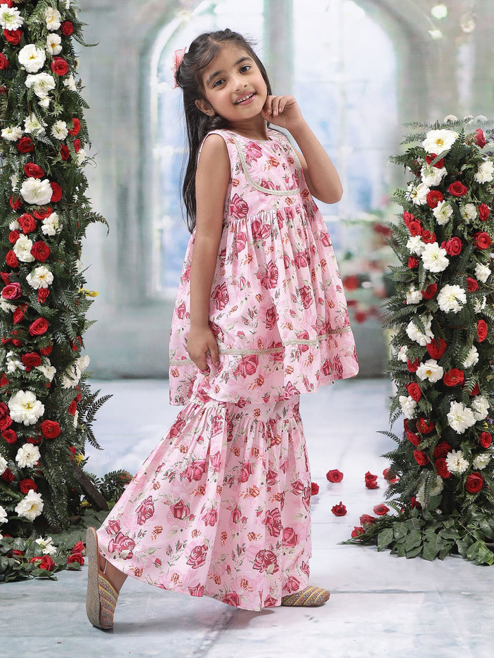 Pink Rose Muslin Kurta with Sharara Set | SHOBITAM
