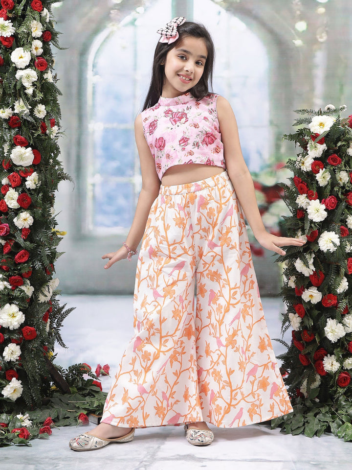 Pink Rose Top with Fauna Embroidery Cotton Plazzo  | SHOBITAM