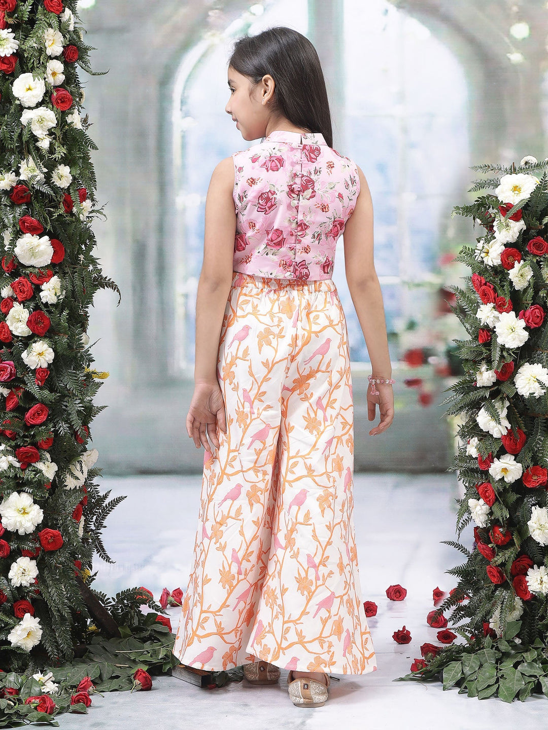 Pink Rose Top with Fauna Embroidery Cotton Plazzo  | SHOBITAM