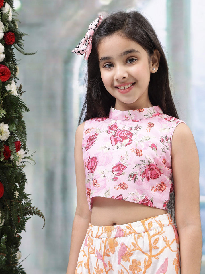 Pink Rose Top with Fauna Embroidery Cotton Plazzo  | SHOBITAM