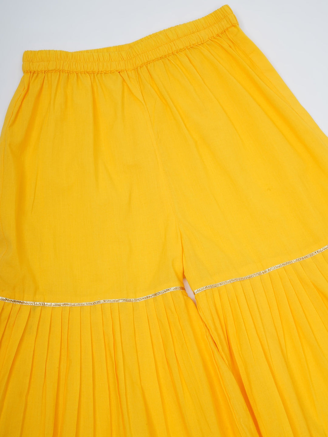 Girls Yellow Chanderi Silk Floral Embroidery Kurta Sharara Set with Dupatta | SHOBITAM