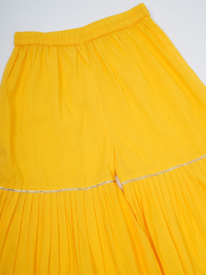 Girls Yellow Chanderi Silk Floral Embroidery Kurta Sharara Set with Dupatta | SHOBITAM