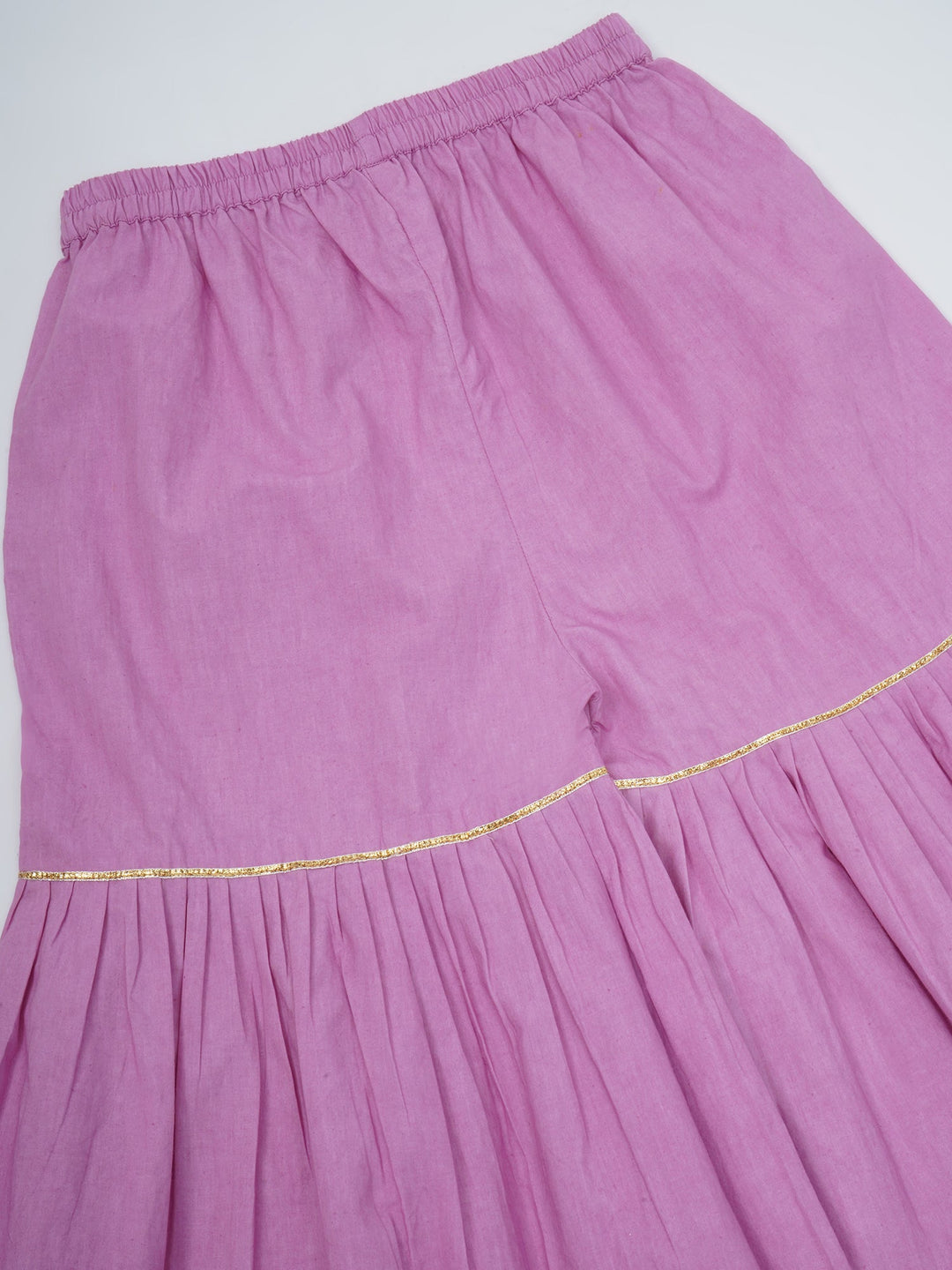 Girls Lavender Pink Chanderi Semi-Silk Floral Embroidery Kurta Sharara Set with Dupatta & Cotton Lining | SHOBITAM