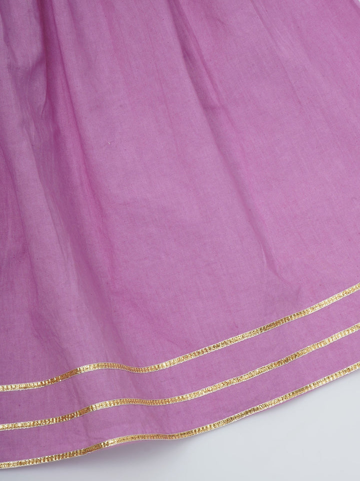 Girls Lavender Pink Chanderi Semi-Silk Floral Embroidery Kurta Sharara Set with Dupatta & Cotton Lining | SHOBITAM