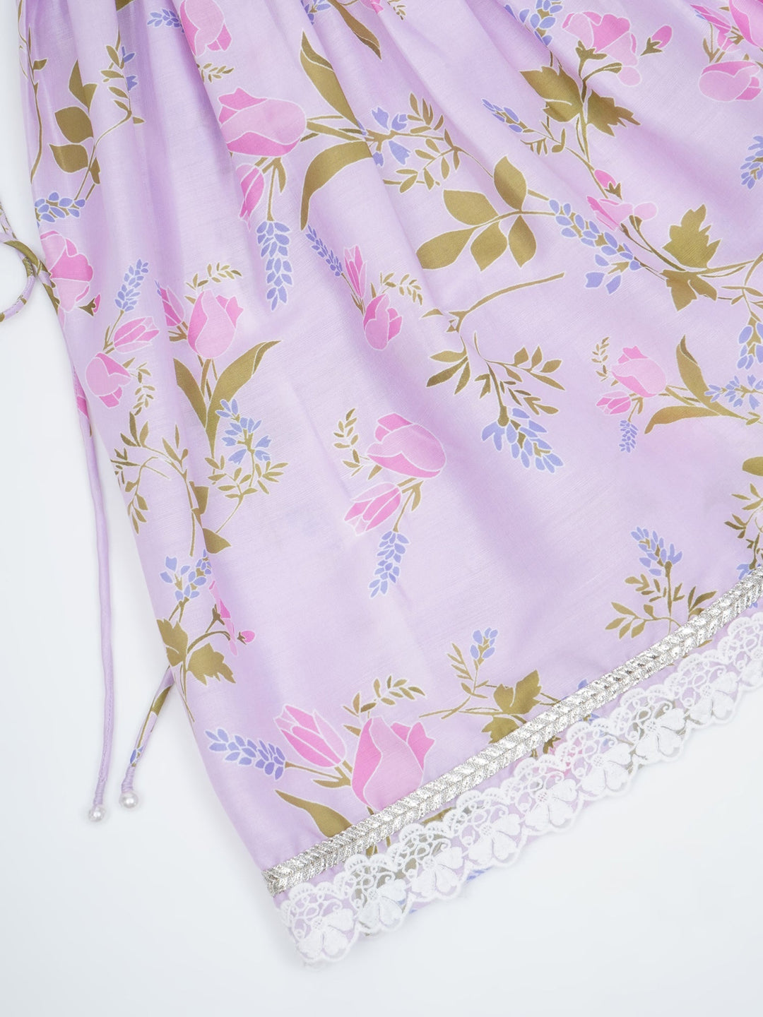 Girls Lavender Muslin Garden Tulip Lacework Kurta Sharara Set with Dupatta | SHOBITAM