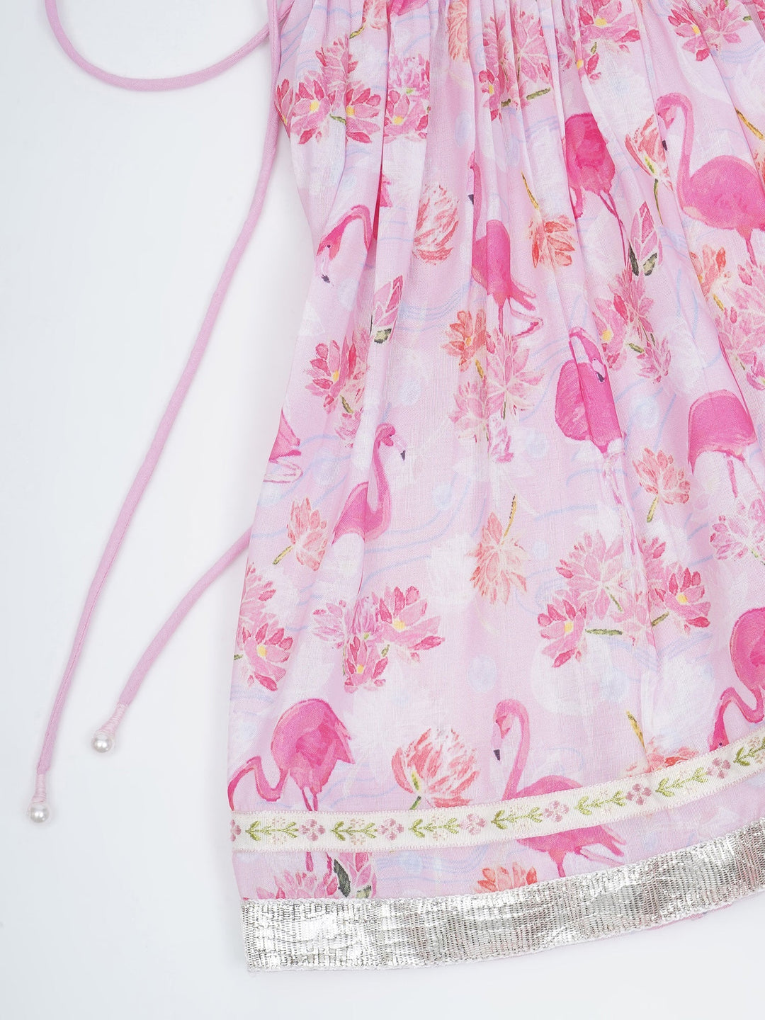 Girls Pink Muslin Flamingo Kurta Sharara Set with Dupatta and Cotton Lining | SHOBITAM