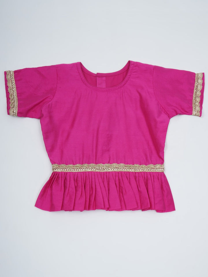 Girls Black Pink Kids Lehenga Set with Rose Tussels | SHOBITAM