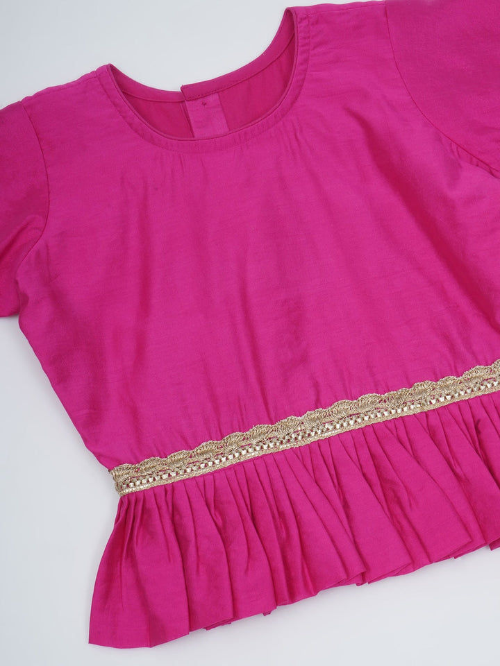 Girls Black Pink Kids Lehenga Set with Rose Tussels | SHOBITAM