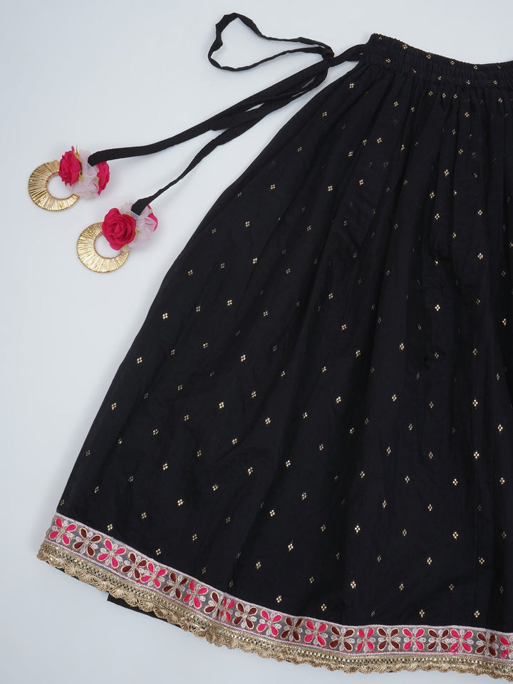 Girls Black Pink Kids Lehenga Set with Rose Tussels | SHOBITAM