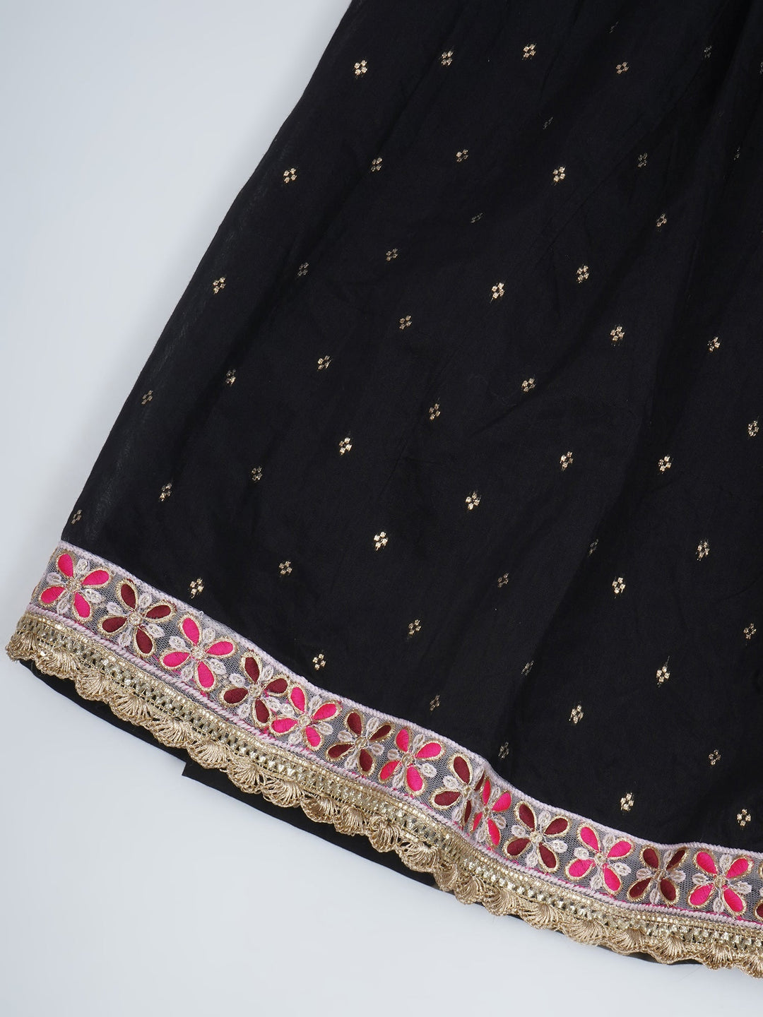 Girls Black Pink Kids Lehenga Set with Rose Tussels | SHOBITAM