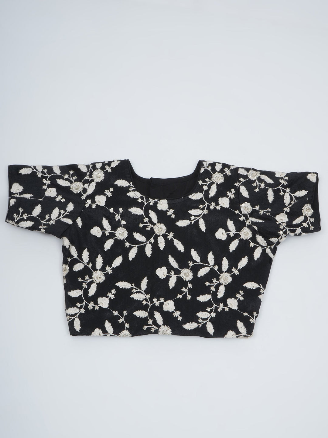 Girls Black Lehenga Blouse set with White Floral Thread work | SHOBITAM
