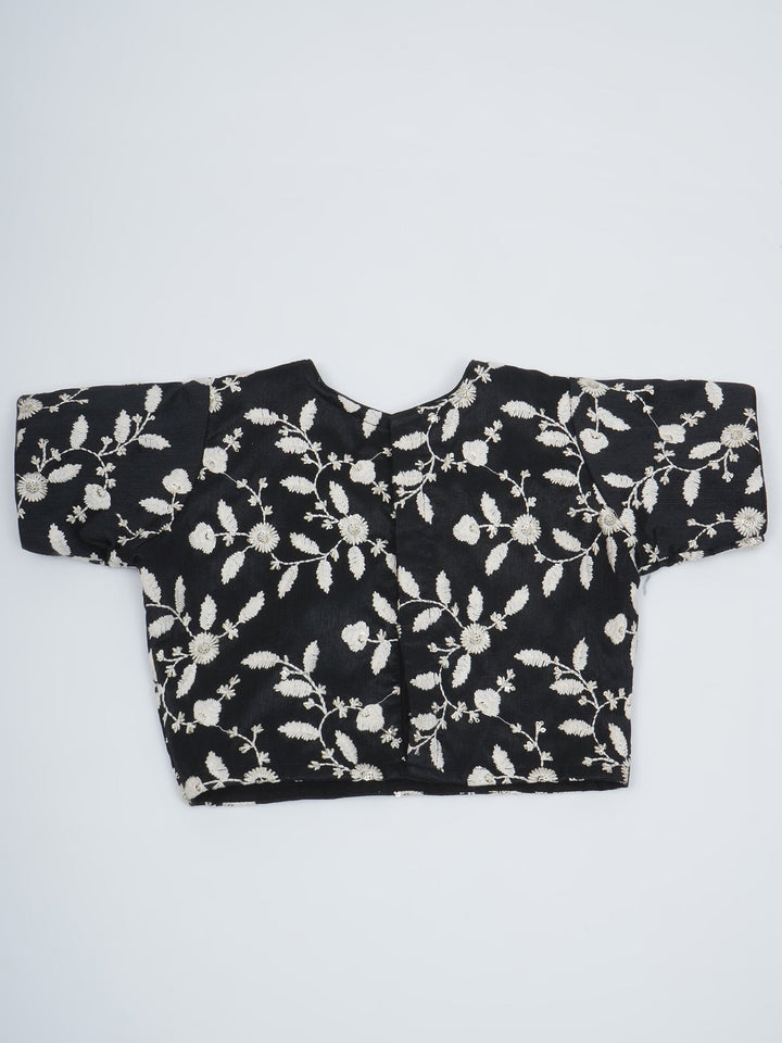 Girls Black Lehenga Blouse set with White Floral Thread work | SHOBITAM