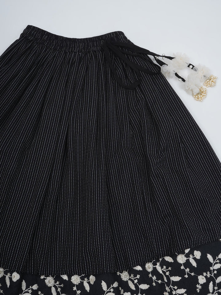 Girls Black Lehenga Blouse set with White Floral Thread work | SHOBITAM