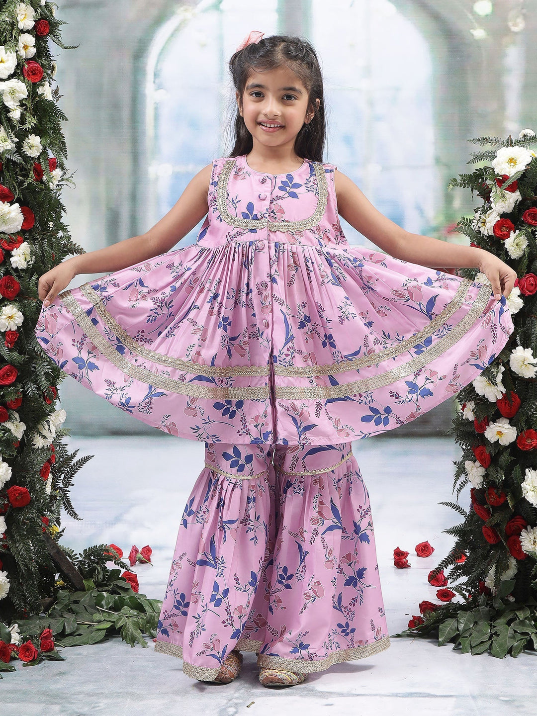 Pink Tulip Muslin Kurta with Sharara Set | SHOBITAM