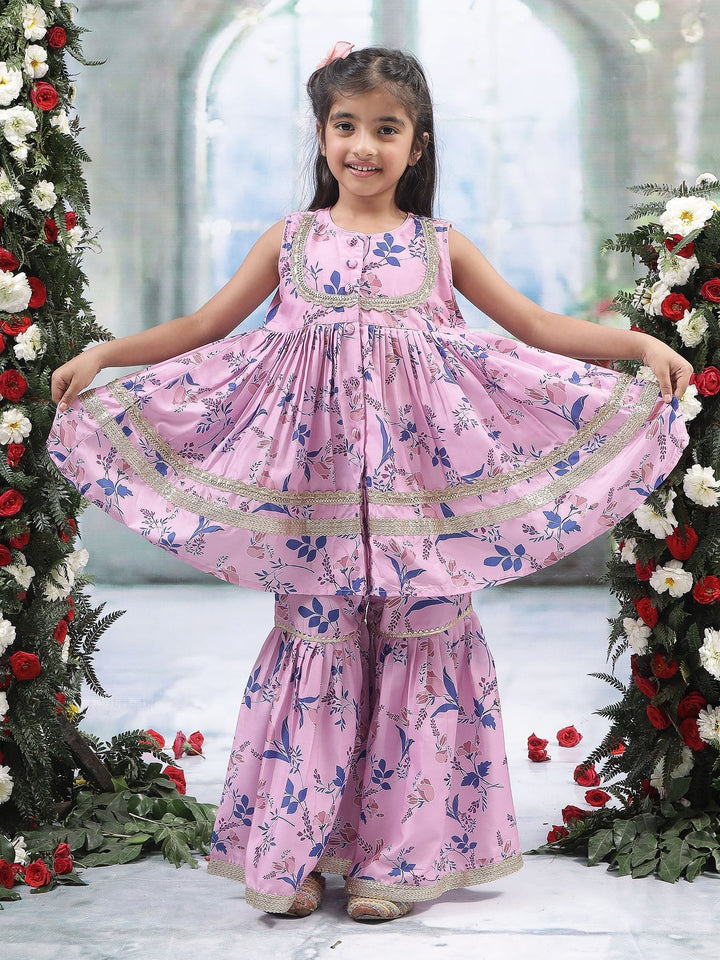 Pink Tulip Muslin Kurta with Sharara Set | SHOBITAM