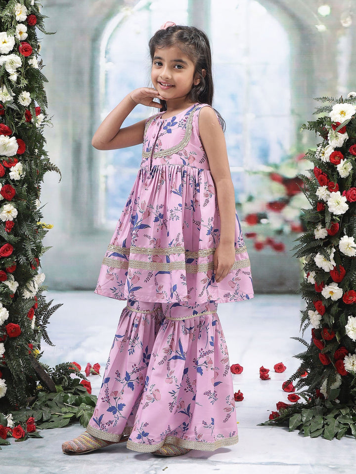Pink Tulip Muslin Kurta with Sharara Set | SHOBITAM