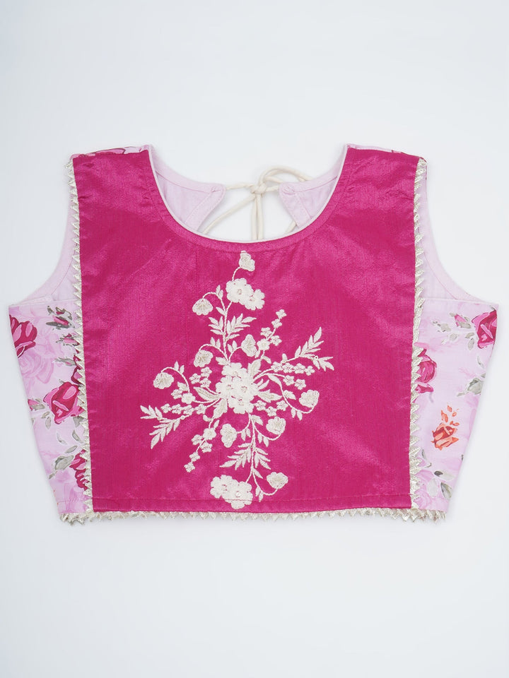 Girls Magenta Rose Bloom Embroidered Lehenga Choli Set | SHOBITAM