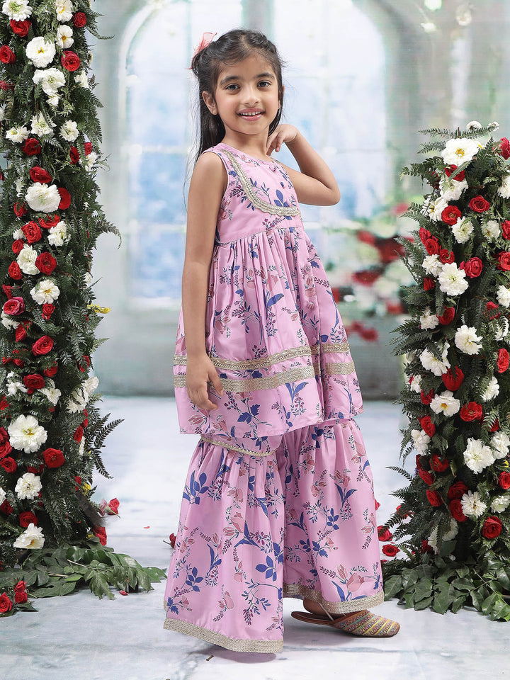 Pink Tulip Muslin Kurta with Sharara Set | SHOBITAM