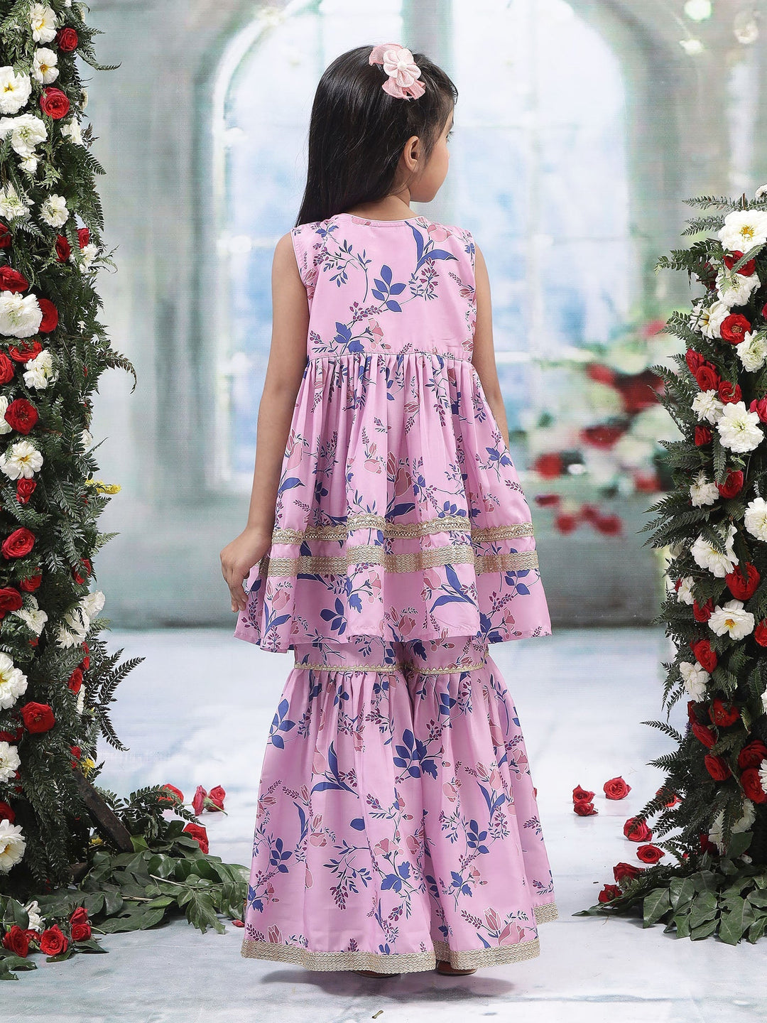 Pink Tulip Muslin Kurta with Sharara Set | SHOBITAM