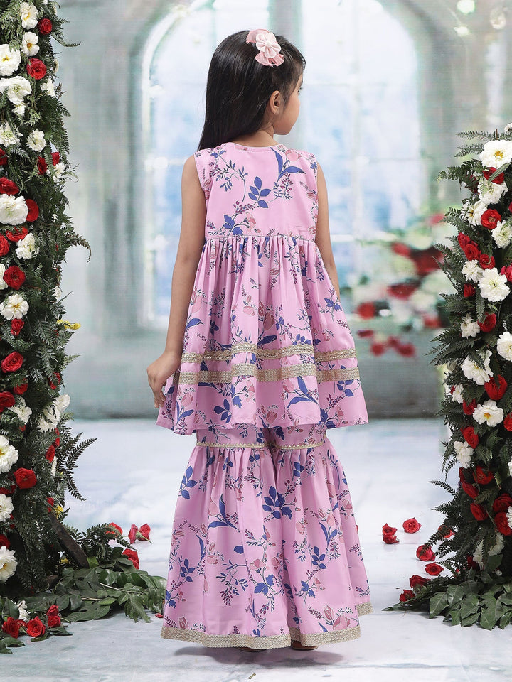 Pink Tulip Muslin Kurta with Sharara Set | SHOBITAM