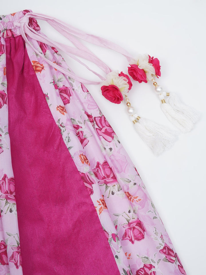 Girls Magenta Rose Bloom Embroidered Lehenga Choli Set | SHOBITAM