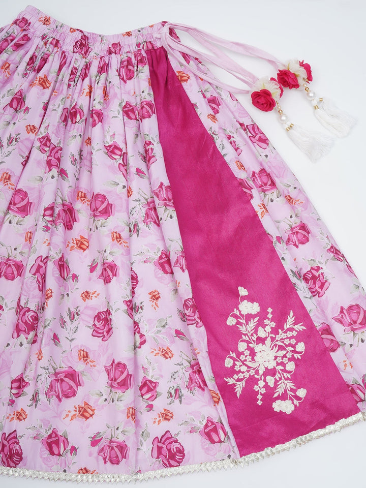 Girls Magenta Rose Bloom Embroidered Lehenga Choli Set | SHOBITAM