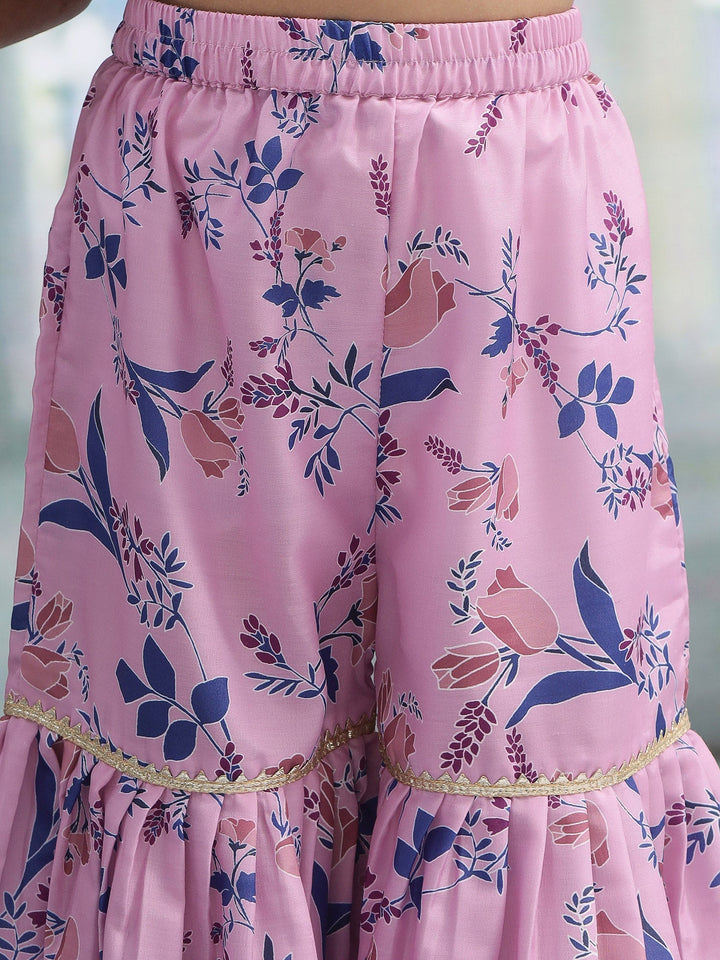 Pink Tulip Muslin Kurta with Sharara Set | SHOBITAM