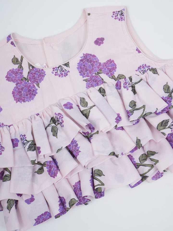 Girls Lavender Bloom Festive Crop Top Lehenga Set | SHOBITAM