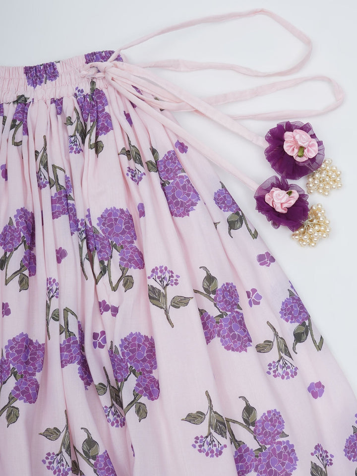 Girls Lavender Bloom Festive Crop Top Lehenga Set | SHOBITAM