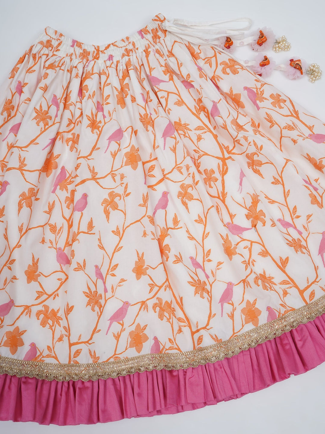 Girls Bird and Floral Embroidery Lehenga Set | SHOBITAM