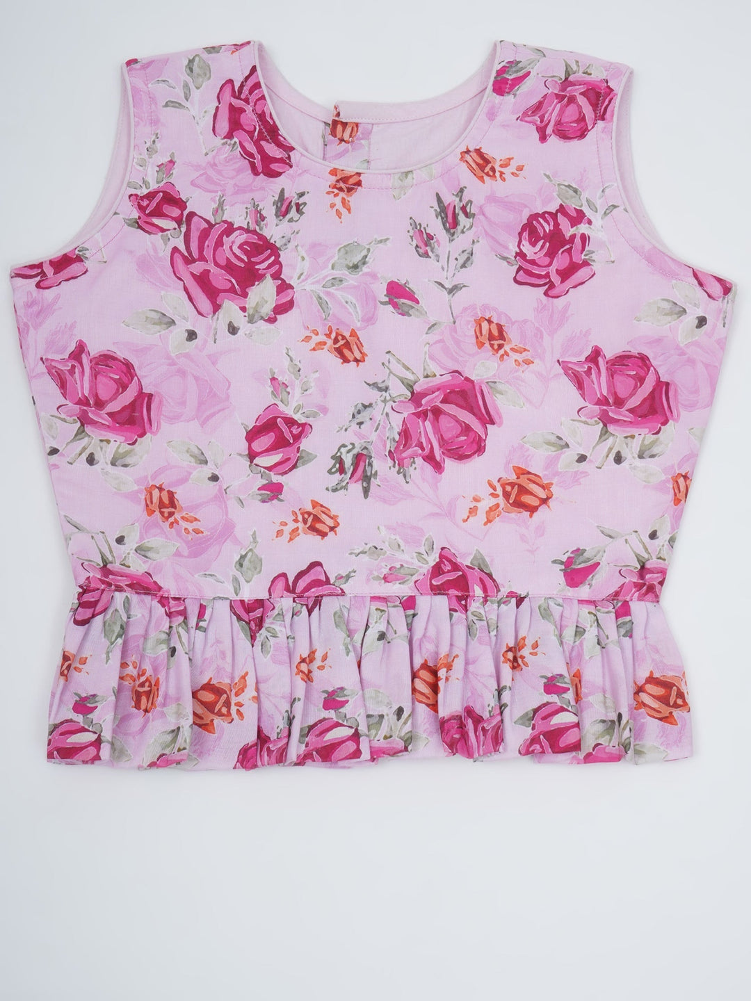 Girls Blush Pink Rose Peplum Lehenga Choli | SHOBITAM