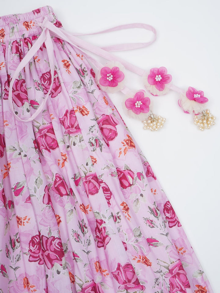 Girls Blush Pink Rose Peplum Lehenga Choli | SHOBITAM