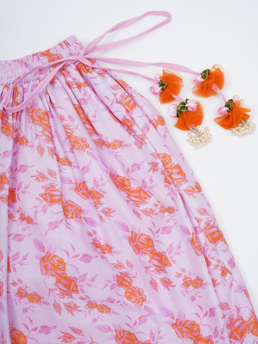 Girls Peach & Orange Rose Bloom Lehenga Choli set | SHOBITAM