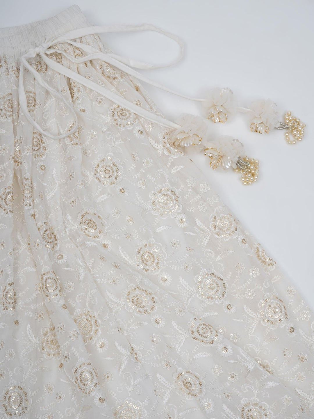 Girls White Floral Embrodiery Royal Lehenga Set | SHOBITAM