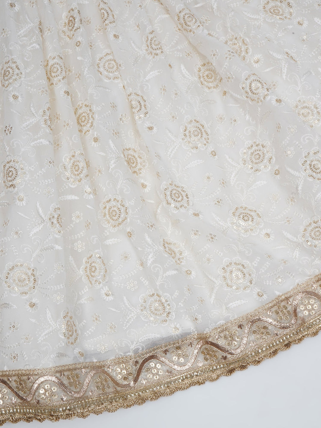 Girls White Floral Embrodiery Royal Lehenga Set | SHOBITAM