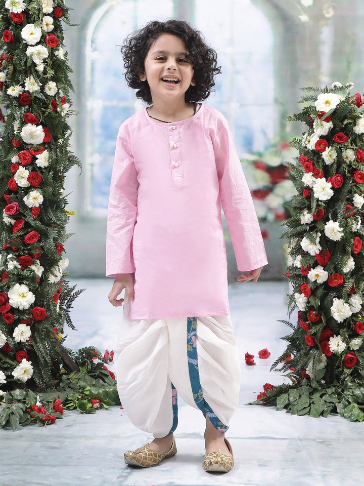 Turquoise Green Floral Nehru Jacket with Cotton Kurta Dhoti Set | SHOBITAM