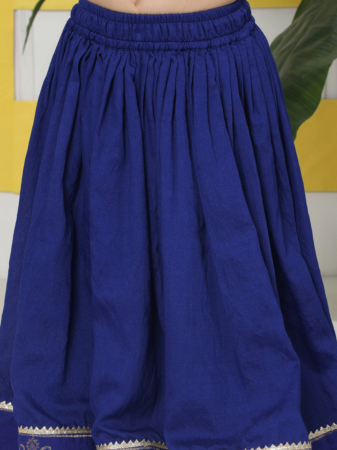 Blue Elephant Zari Embroidery Chanderi Cotton Lehenga with Stitched Red Blouse Set | SHOBITAM