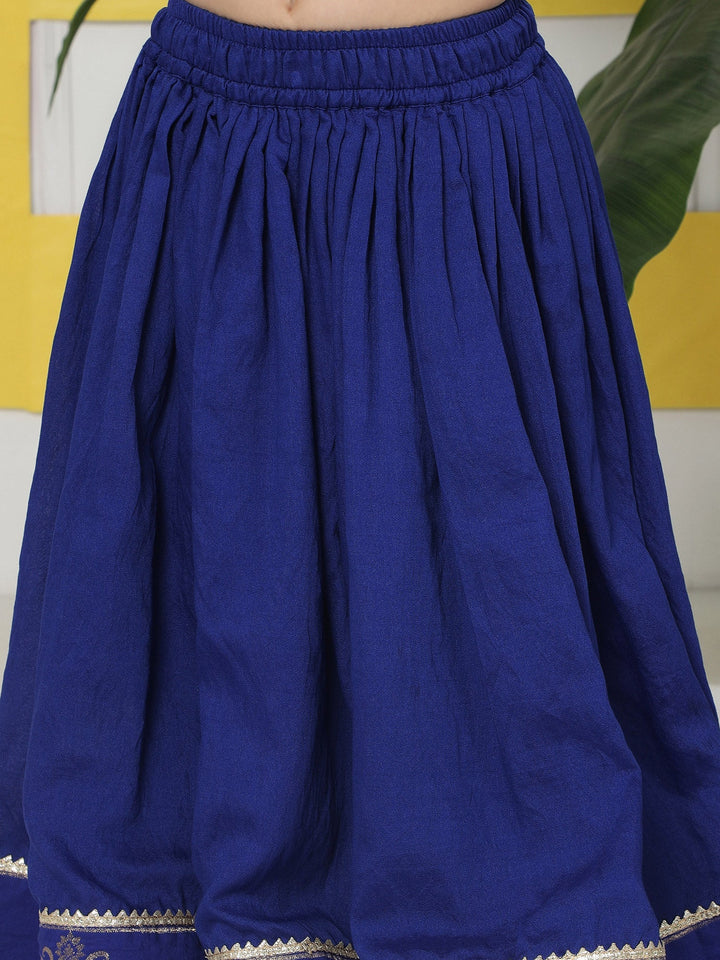 Blue Elephant Zari Embroidery Chanderi Cotton Lehenga with Stitched Red Blouse Set | SHOBITAM