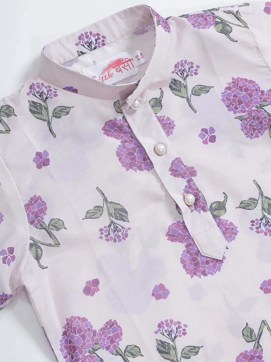 Petal Pink Floral Muslin Kurta with Cotton Dhoti | SHOBITAM